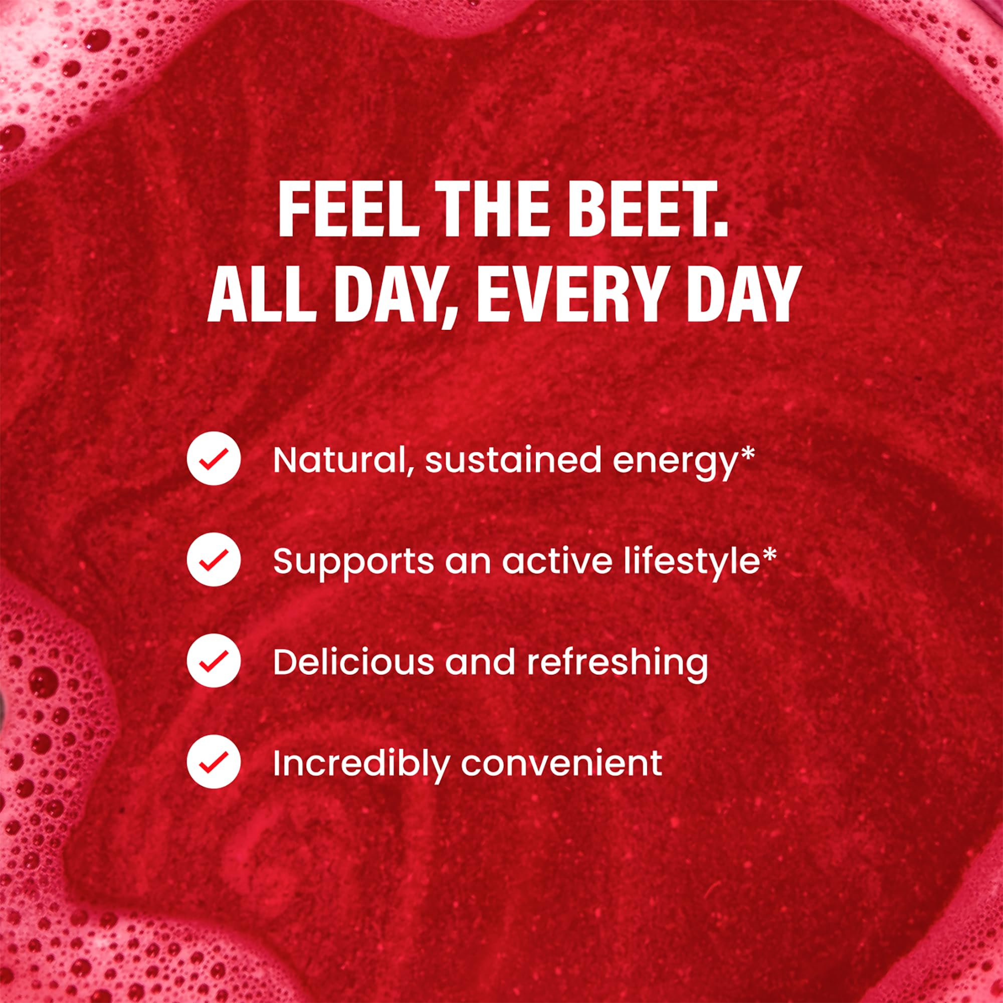 LIVE IT UP Feel The Beet powder scoop demonstrates simple daily use.