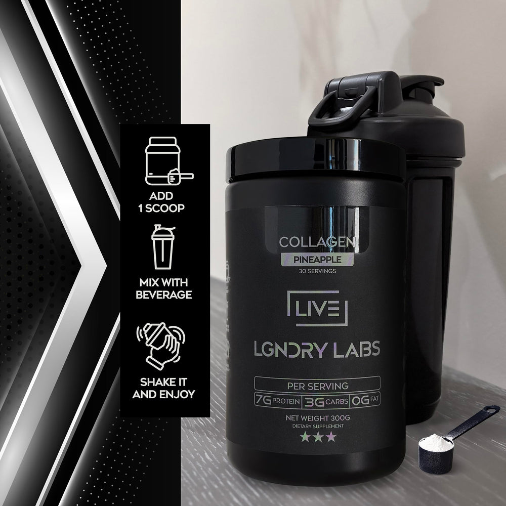 LIVE LGNDRY LABS collagen powder active-lifestyle use in smoothies.