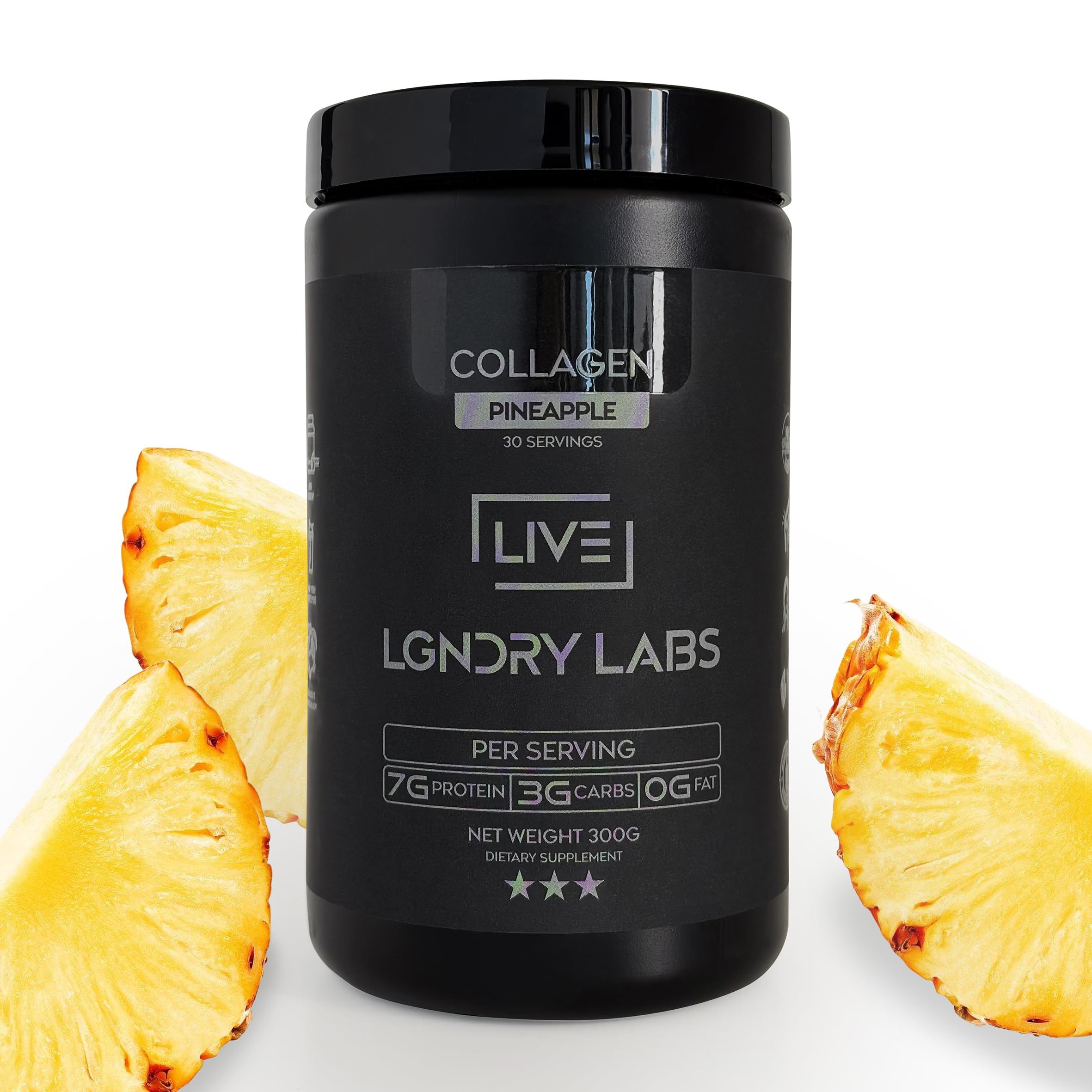 LIVE LGNDRY LABS collagen powder bottle pour for easy daily use.