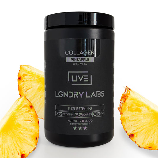 LIVE LGNDRY LABS collagen powder bottle pour for easy daily use.