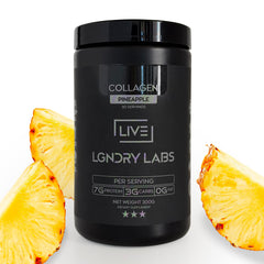 LIVE LGNDRY LABS collagen powder bottle pour for easy daily use.