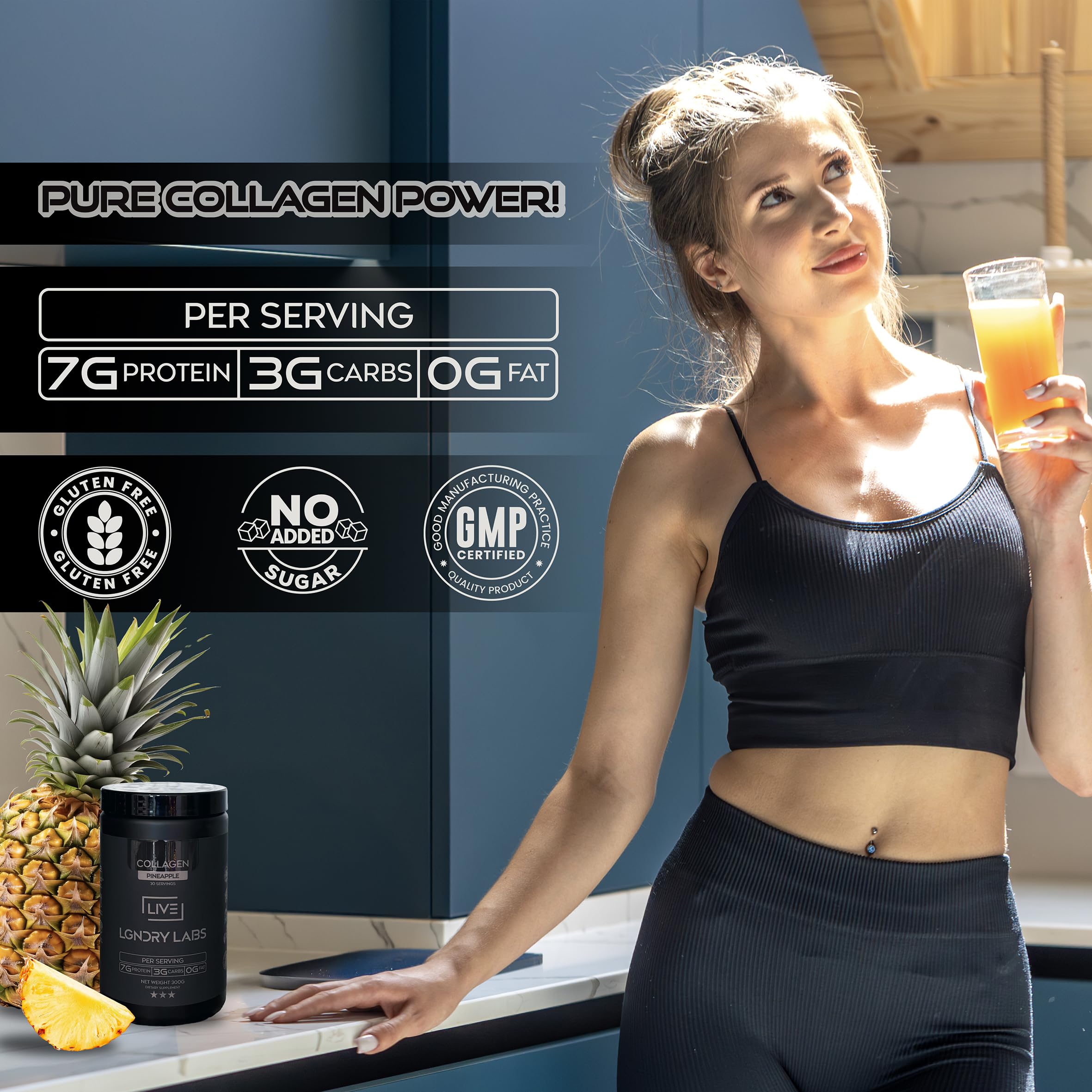 LIVE LGNDRY LABS collagen powder packaging label front — premium ingredients.