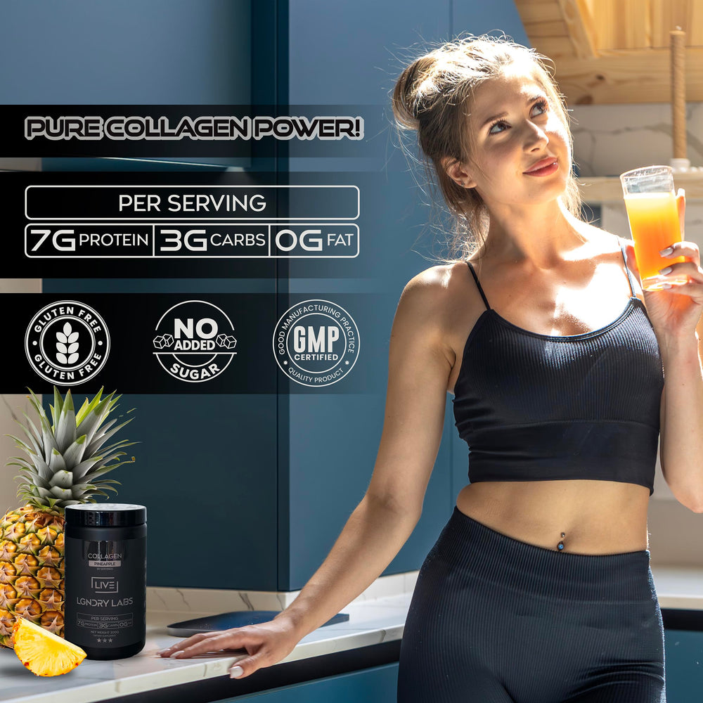 LIVE LGNDRY LABS collagen powder packaging label front — premium ingredients.