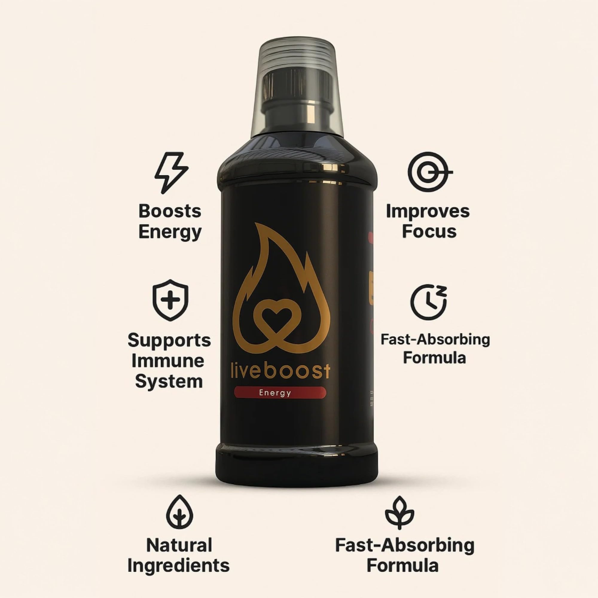 LIVEBOOST wellness formula bottle highlights immune-support nutrients.