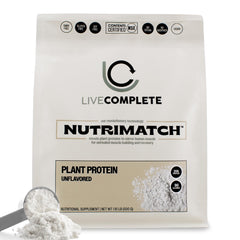 LiveComplete NutriMatch unflavored powder bag ideal as a versatile base for smoothies.