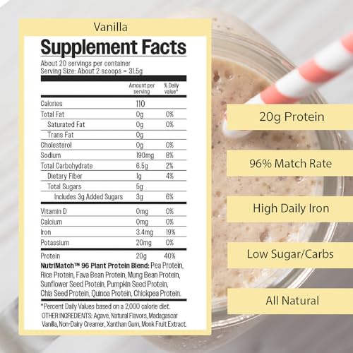 LiveComplete NutriMatch Vanilla powder scoop highlights convenient 20g servings for post-workout recovery.