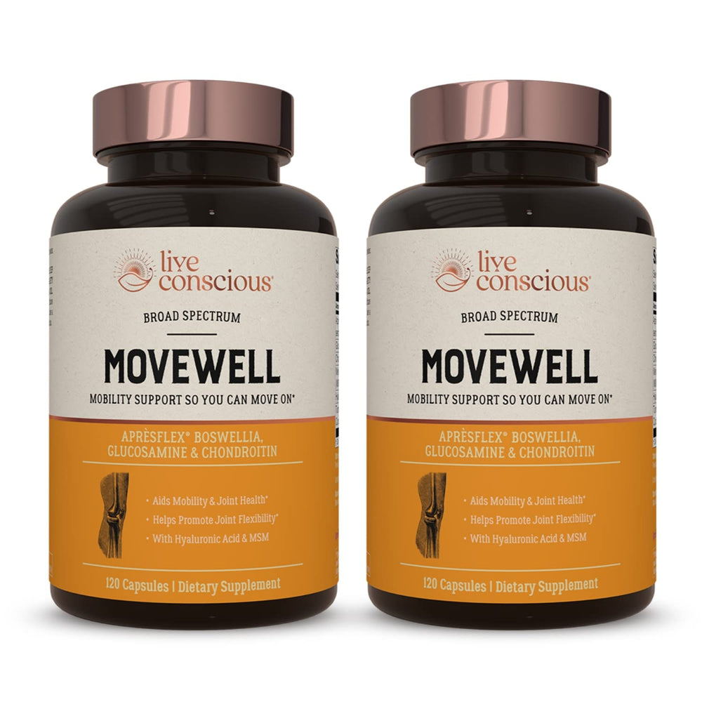 Live Conscious MoveWell bottle label highlighting the joint health formula.