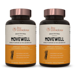 Live Conscious MoveWell bottle label highlighting the joint health formula.