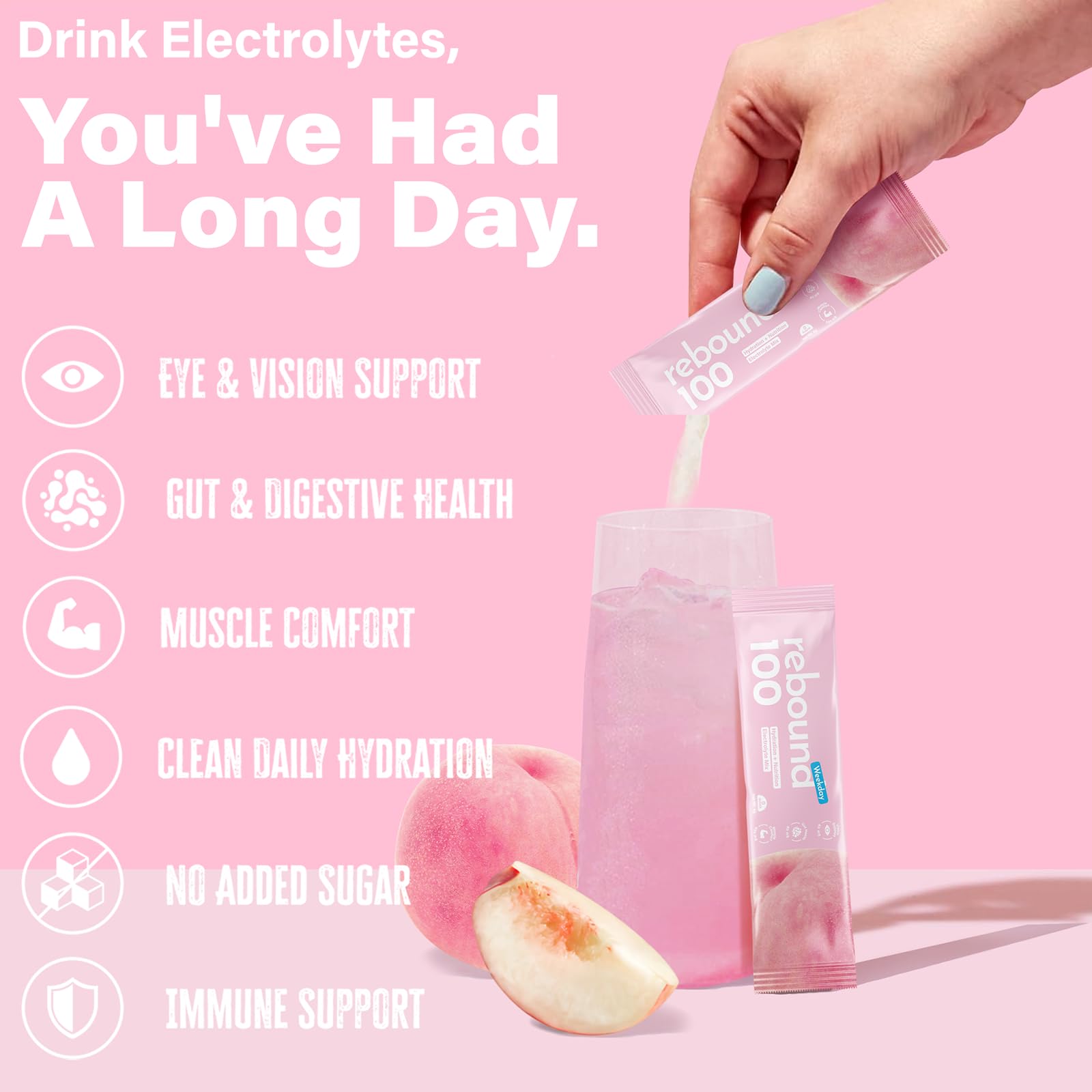 Liveen Rebound100 vegan, non-GMO formula supports desk hydration.