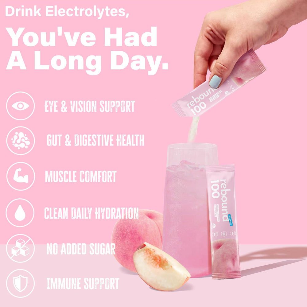 Liveen Rebound100 vegan, non-GMO formula supports desk hydration.
