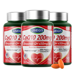 LIVEGIS CoQ10 bottle with label, highlighting premium quality and US-made production.