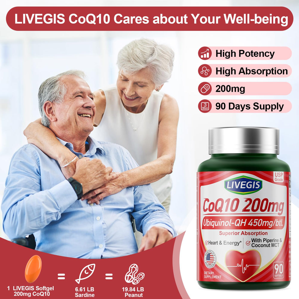 LIVEGIS CoQ10 coconut MCT oil blend image, signaling enhanced absorption.