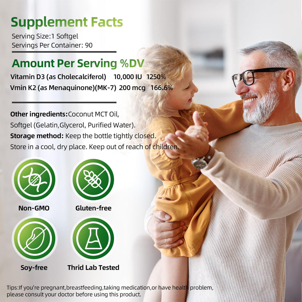 LIVEGIS Vitamin D3 K2 softgels pour highlights easy swallows and quick dosing.