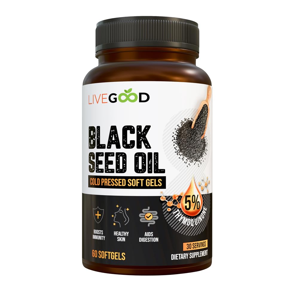 LiveGood Black Seed Oil bottle for convenient daily immune-support.