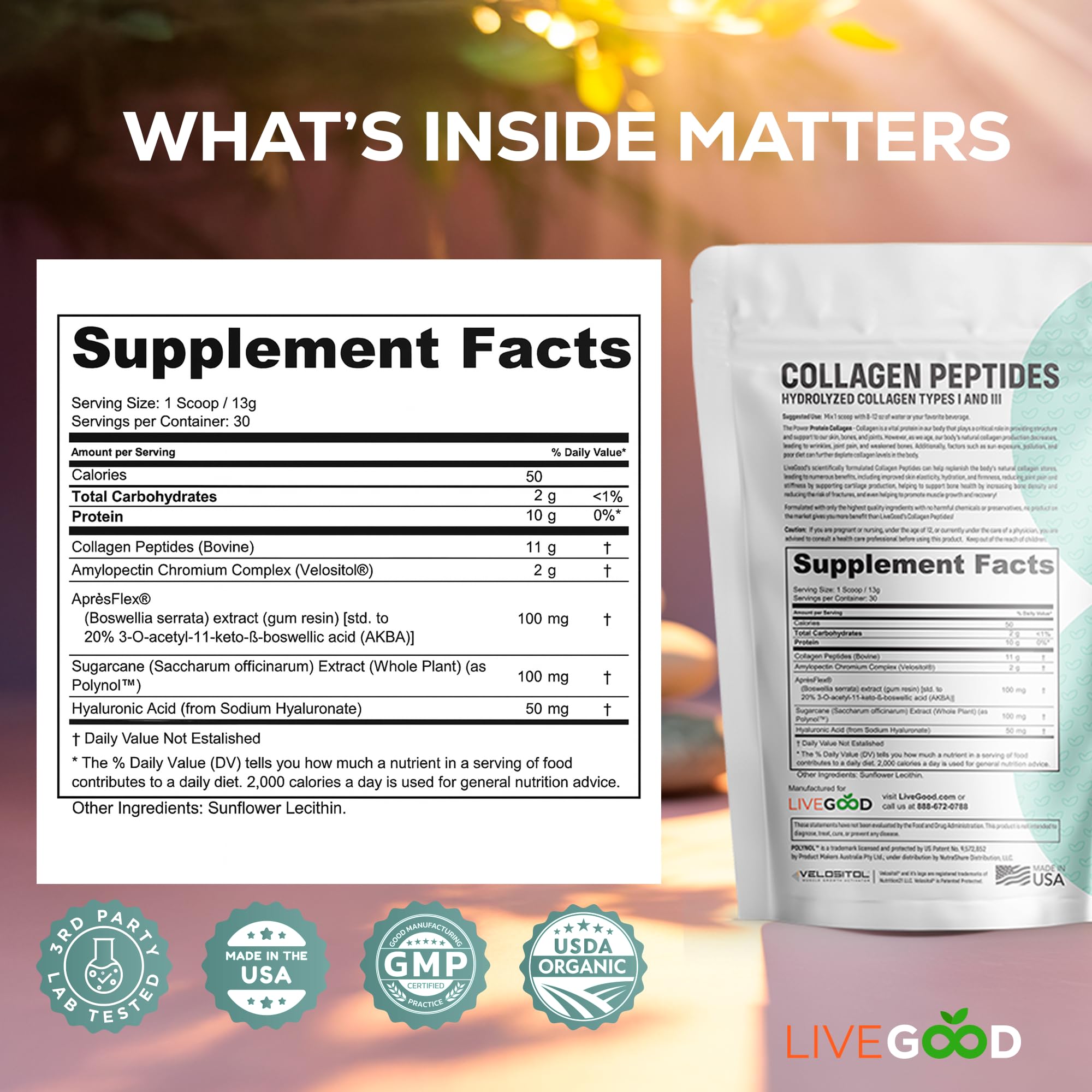 LiveGood collagen dissolves in coffee for a convenient morning boost.