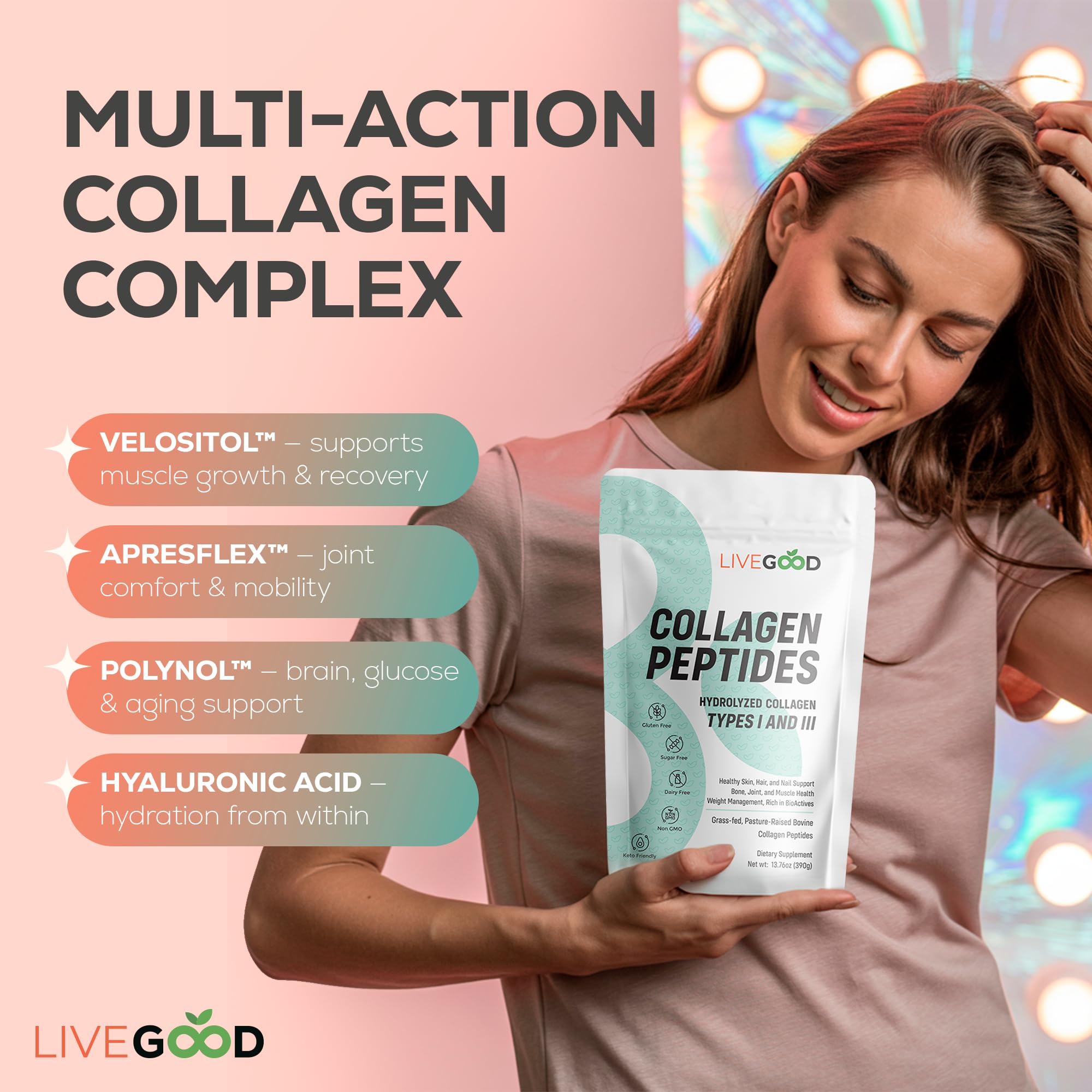 LiveGood collagen blends into smoothies for hydration and skin support.