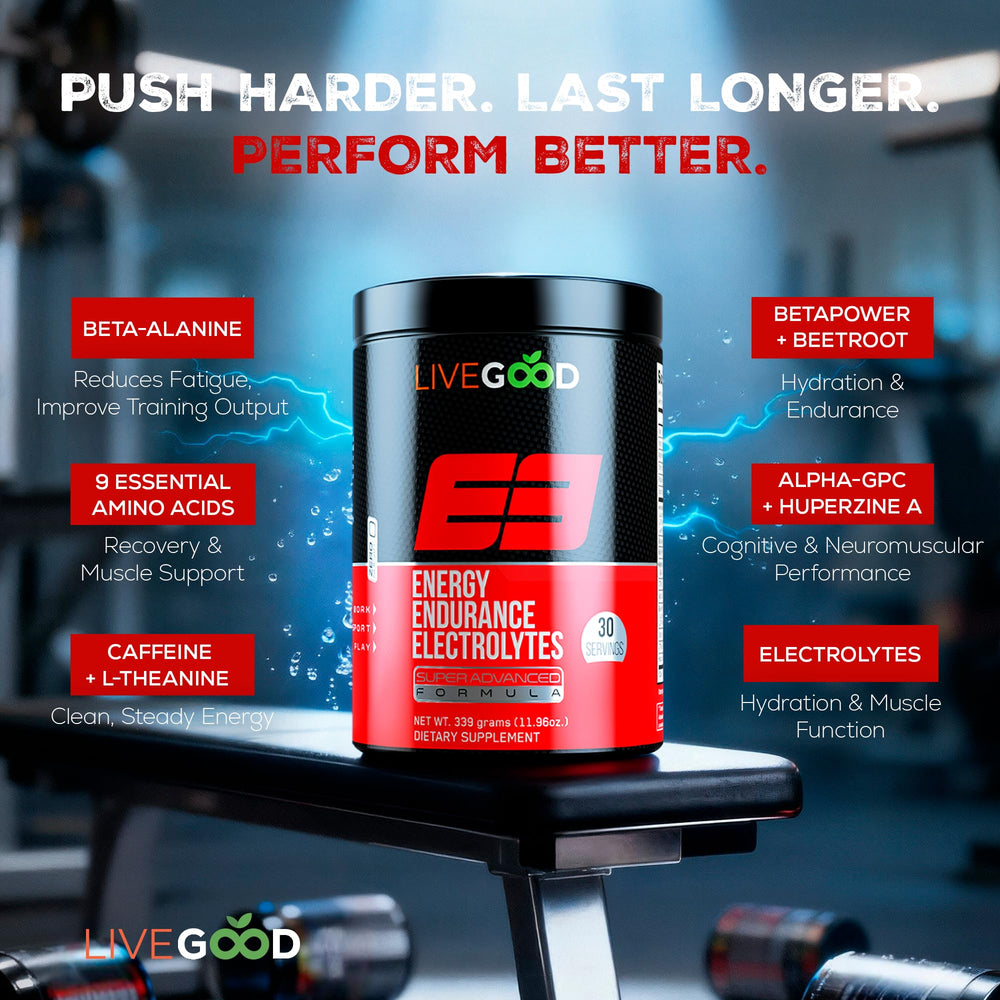 LiveGood E3 endurance gym scene suggests longer stamina potential.