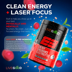 LiveGood E3 label close-up shows premium ingredient branding.