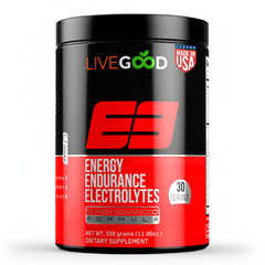 LiveGood E3 preworkout bottle ready for a clean energy boost.