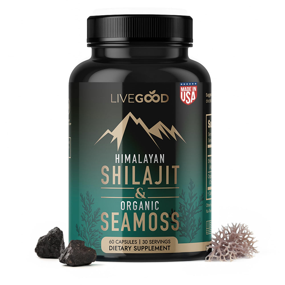 LIVEGOOD Himalayan Shilajit capsules bottle for daily energy support.