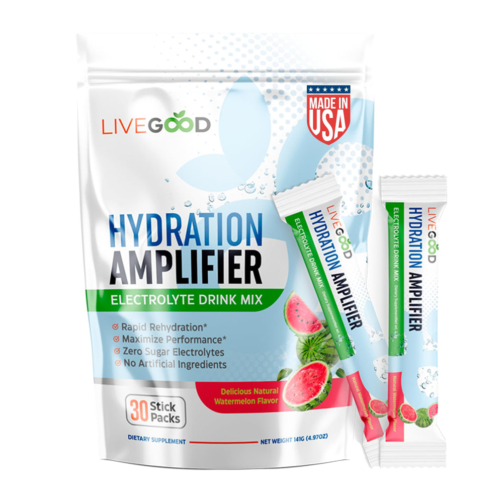 LiveGood Hydration Amplifier Watermelon stick-pack for on-the-go hydration.