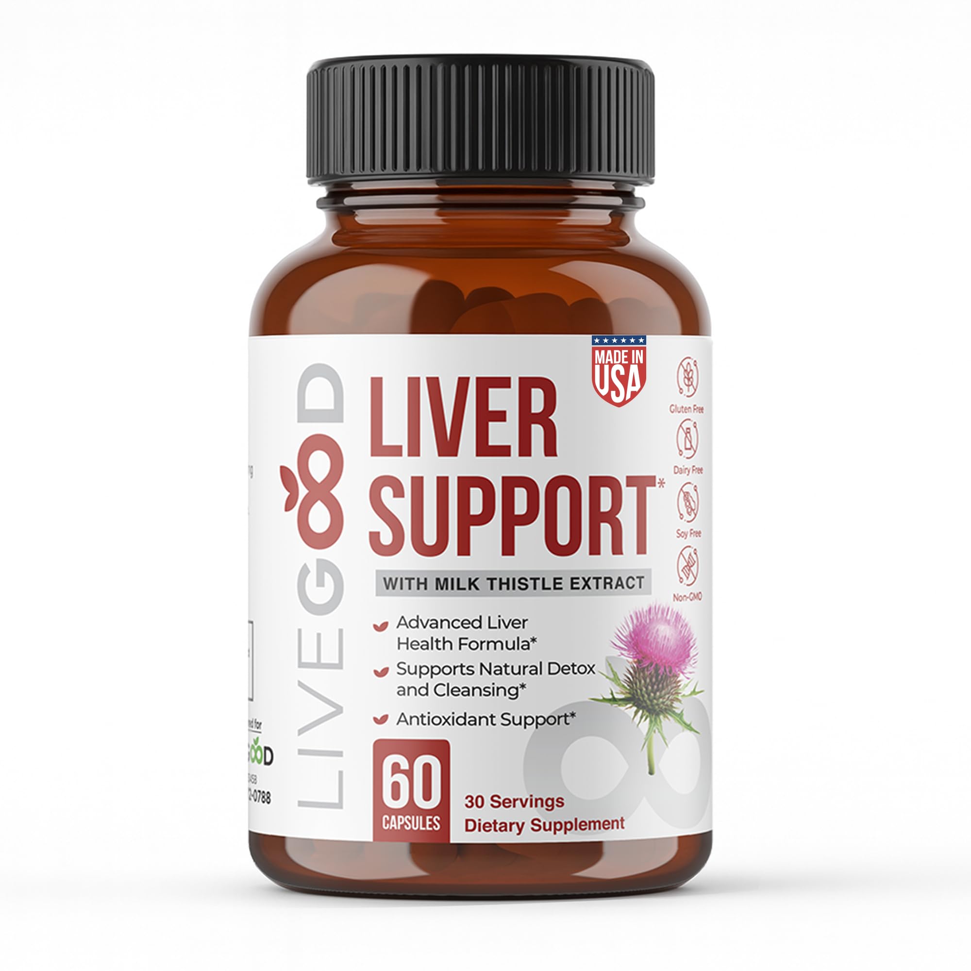 LIVEGOOD Liver Support bottle front showing premium daily detox support formulation