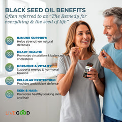 Single-ingredient LiveGood Black Seed Oil supports a clean daily wellness routine.