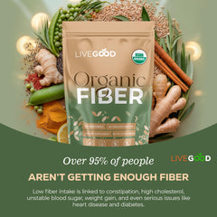 Scoop of LiveGood Organic Fiber Powder ready for daily serving and mixing.
