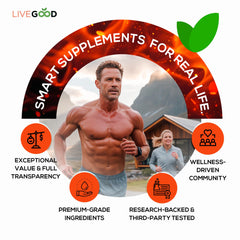 Ingredient close-up reveals adaptogenic botanicals in LIVEGOOD Vitality Men's Support.