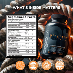 LIVEGOOD Vitality Men's Support packaging mockup conveys quality and value.