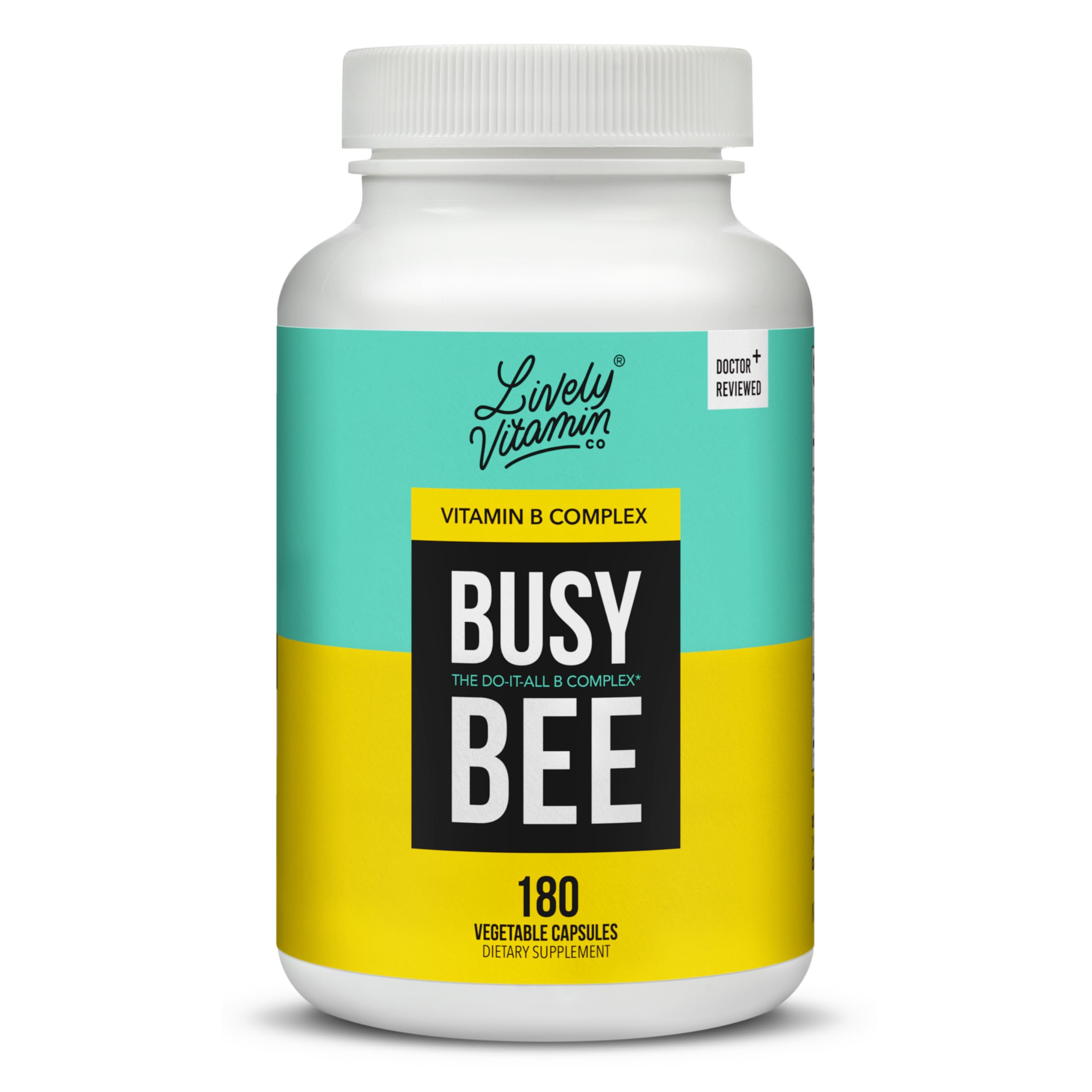 LIVELY VITAMIN CO Busy Bee bottle label highlights its high-B vitamin complex for daily energy