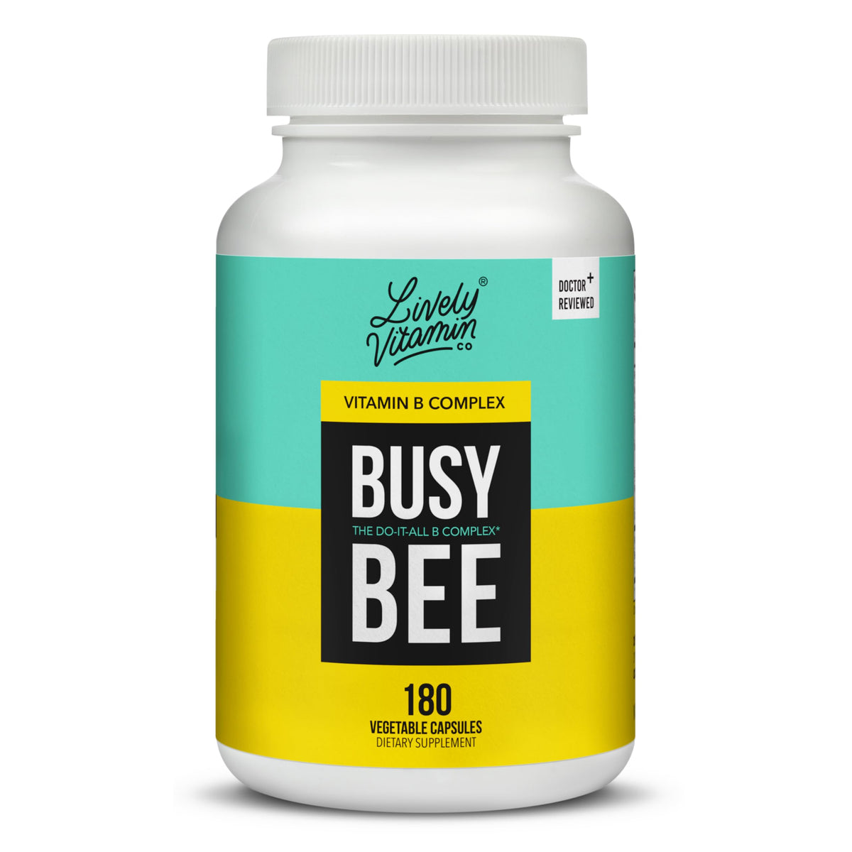 LIVELY VITAMIN CO Busy Bee bottle label highlights its high-B vitamin complex for daily energy