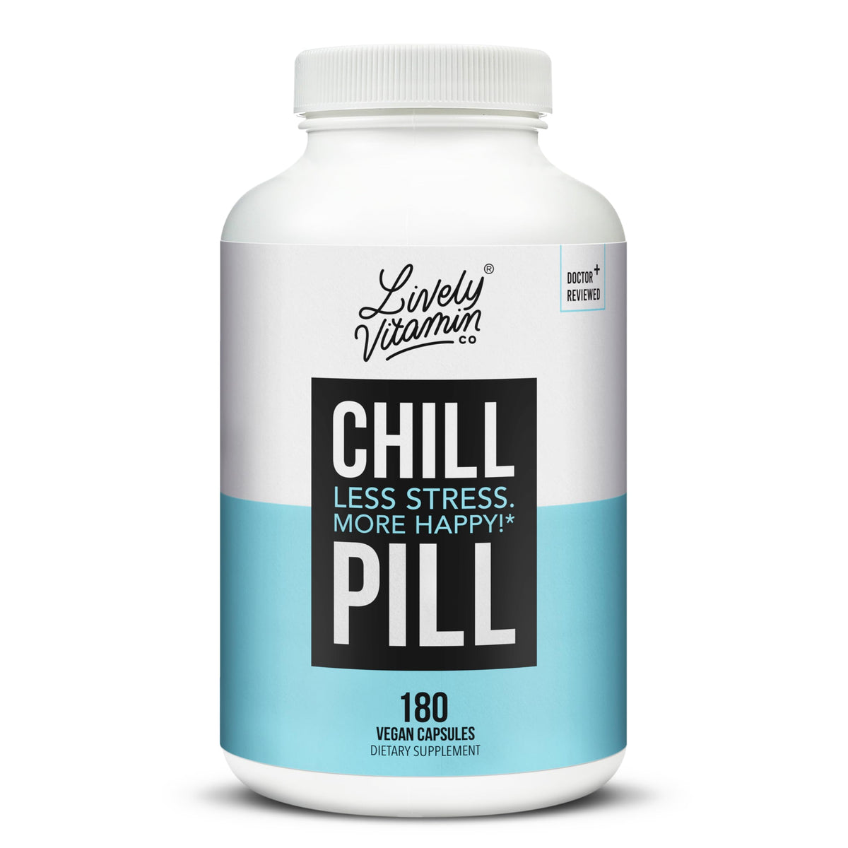 LIVELY VITAMIN CO Chill Pill bottle front shows calm mood support.