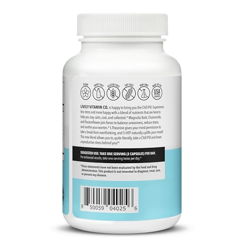 Chill Pill capsules closeup highlighting natural relaxation ingredients.