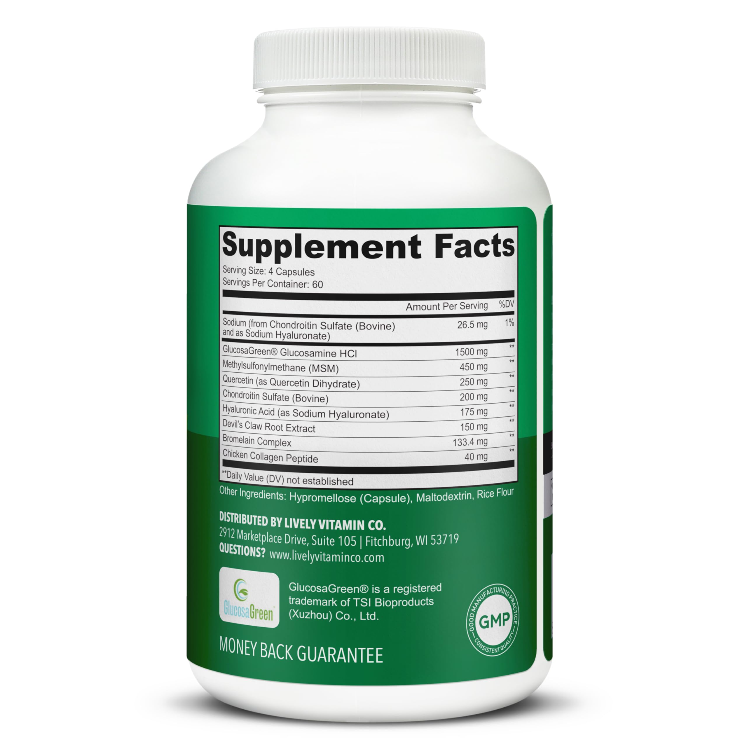 LIVELY VITAMIN CO Joint Jive capsules closeup highlighting plant-based glucosamine