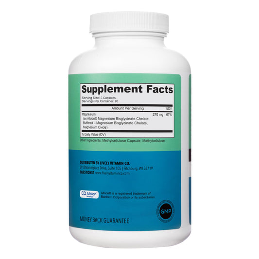 Close-up of Lively Vitamin Co Magnesium Ease capsules showing vegan, easy-to-swallow form.