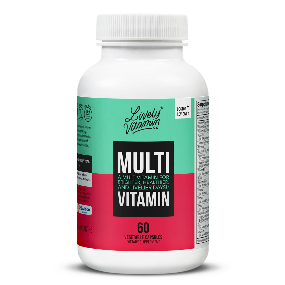 LIVELY VITAMIN CO multivitamin bottle front showing a comprehensive daily wellness formula