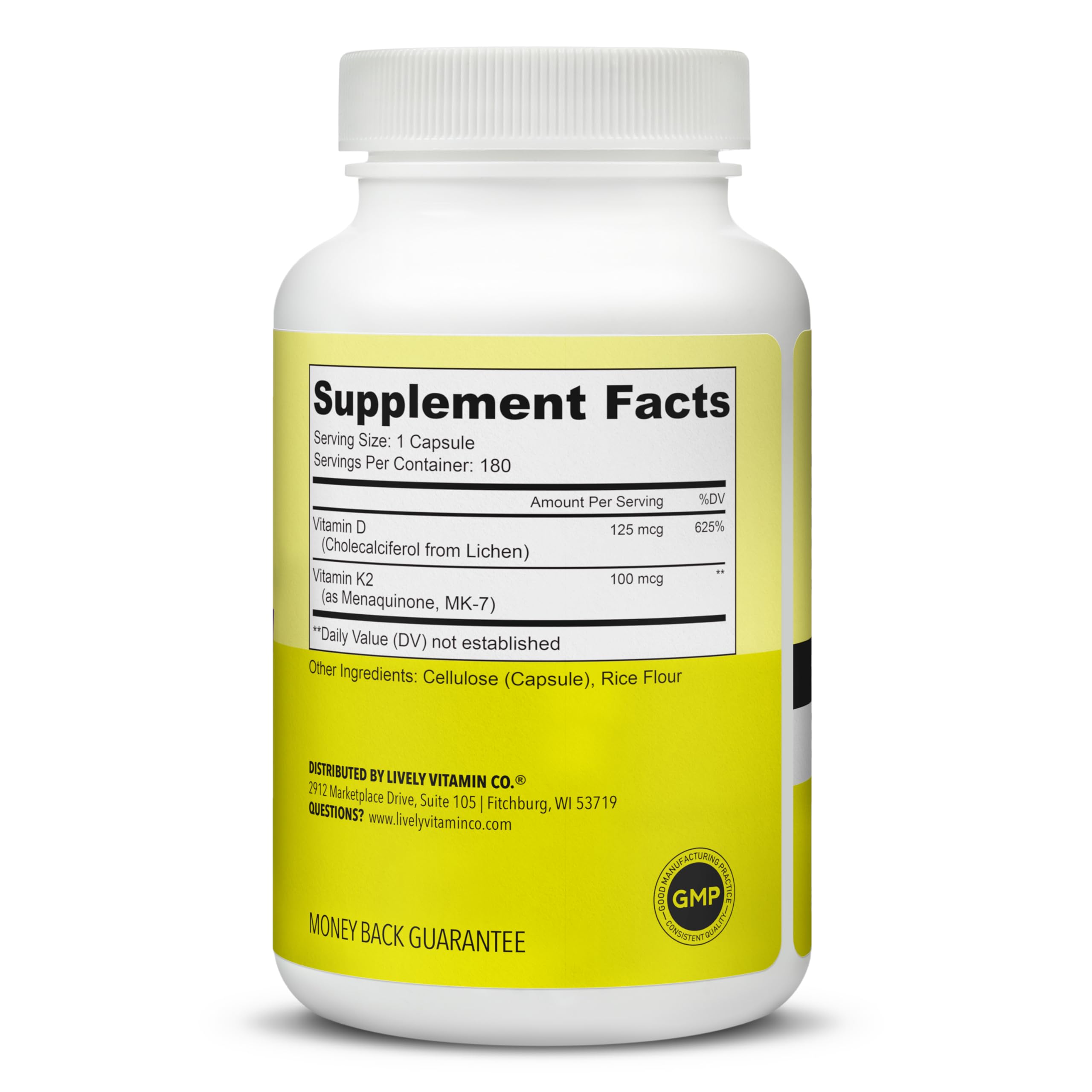 LIVELY VITAMIN CO patented Vitamin K MK7 bottle helps bone and muscle stability