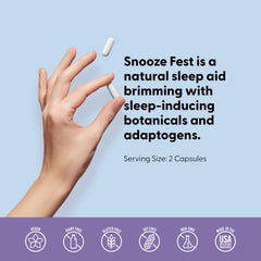 LIVELY VITAMIN CO Snooze Fest capsules hint at melatonin and chamomile ingredients.