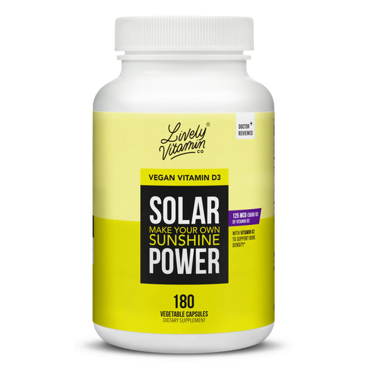LIVELY VITAMIN CO Solar Power Vitamin D3 bottle supports immune balance and mood