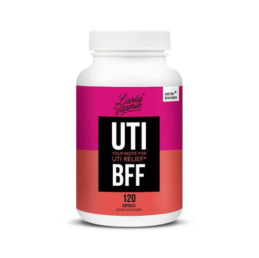 LIVELY VITAMIN CO UTBye bottle front shows capsules for urinary support.