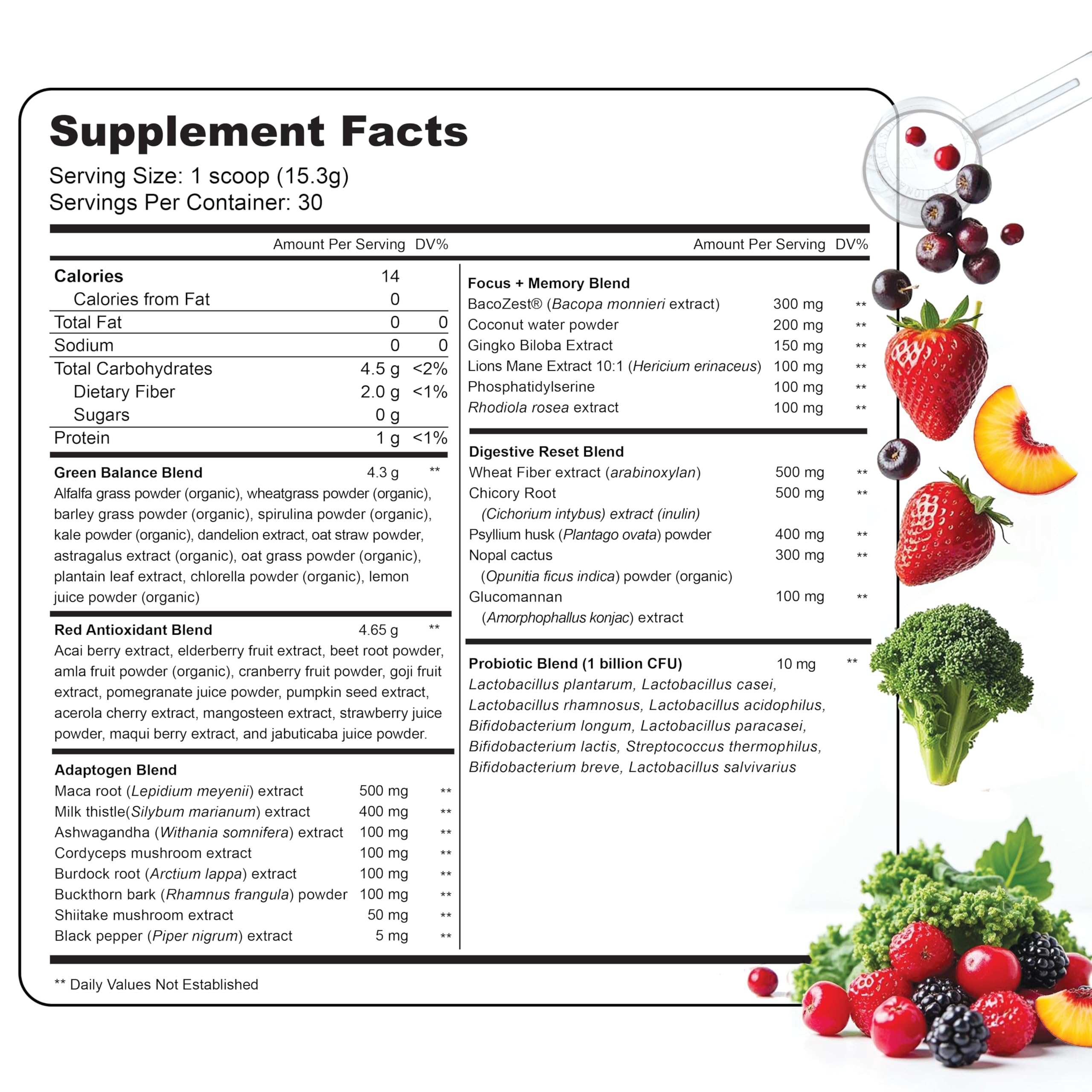 LIVELY VITAMIN CO ingredients in a glass bottle show greens and reds for balance.