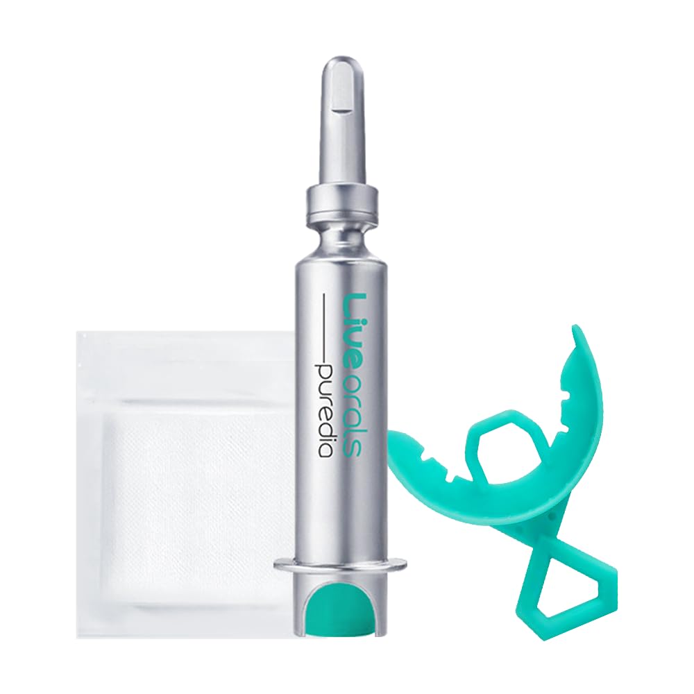 LiveOrals PureDia whitening gel bottle highlighting stain removal and ease of use