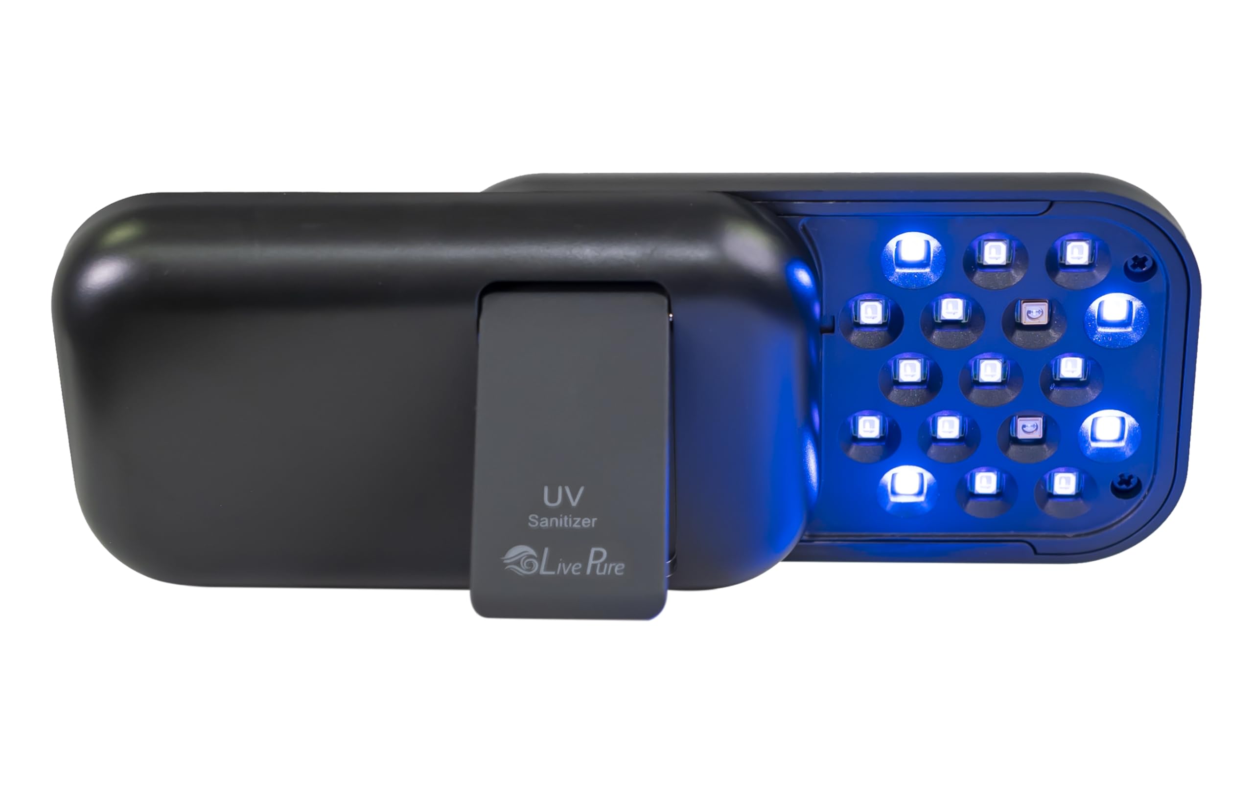 LivePure handheld UV light sanitizer front view for quick surface disinfection.