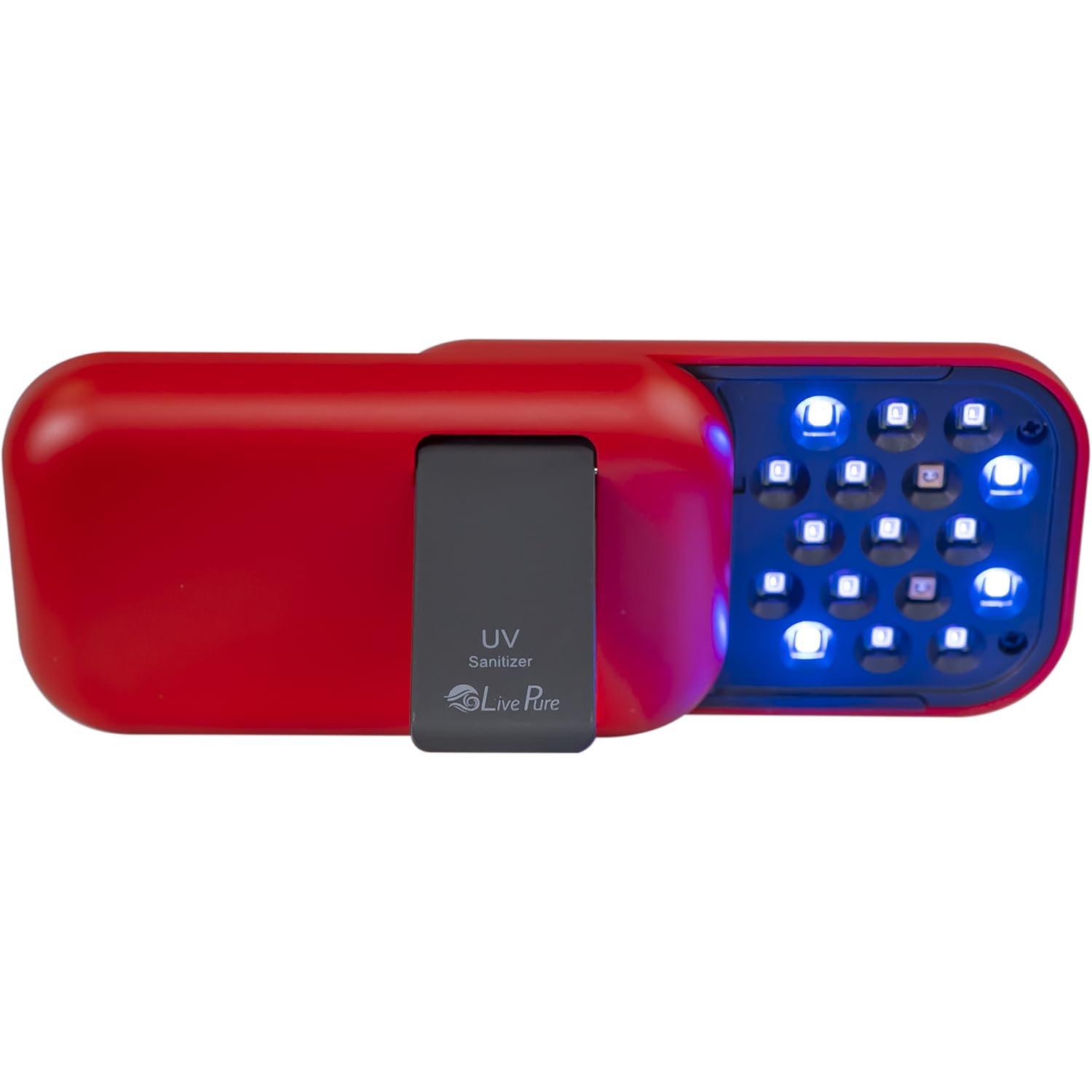 LivePure handheld UV light sanitizer in use on a kitchen counter for surface disinfection