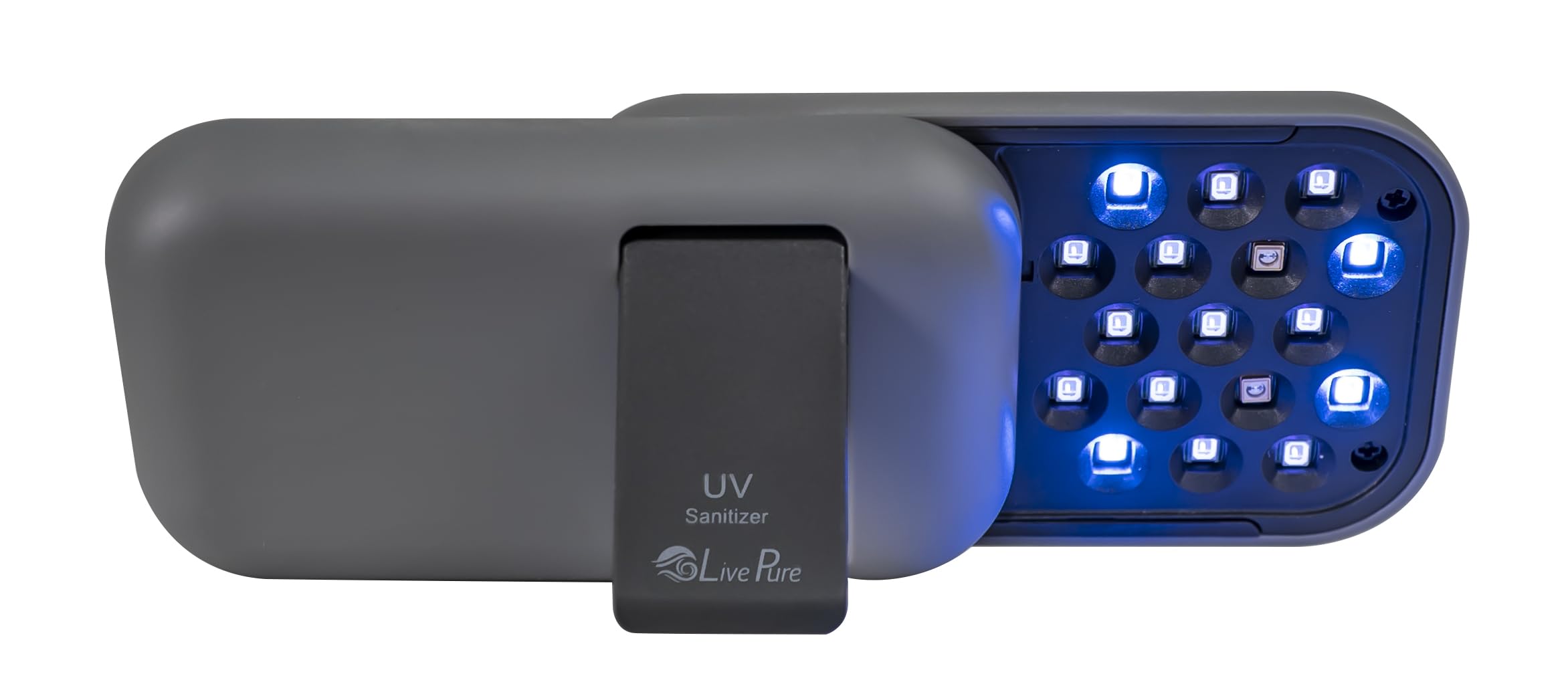 LivePure handheld UV sanitizer front view for quick surface disinfection.