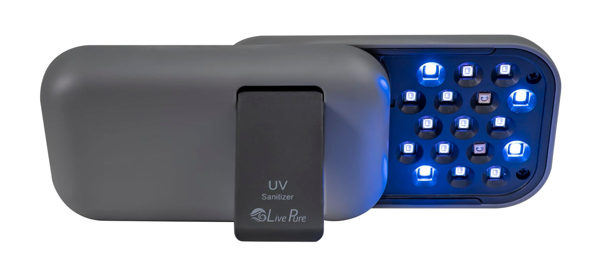 LivePure handheld UV sanitizer front view for quick surface disinfection.