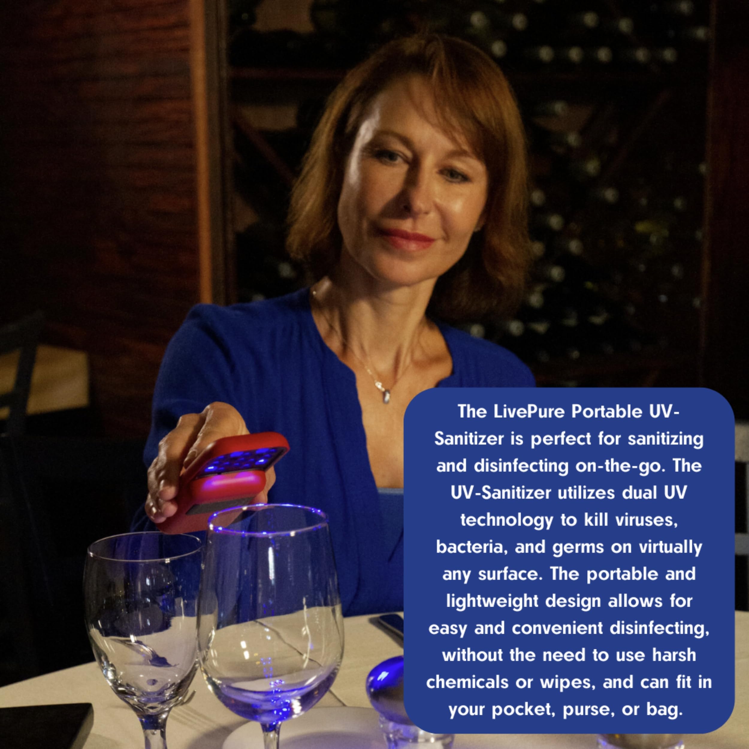 LivePure UV sanitizer packaging shows compact travel-ready design.