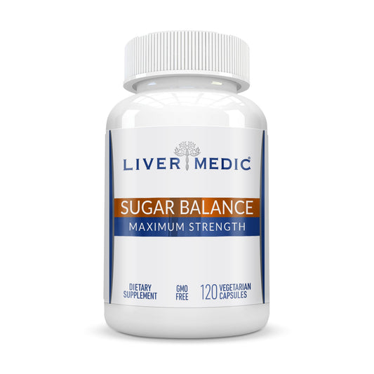 Liver Medic Blood Sugar Complex bottle front showcasing branding for daily wellness support