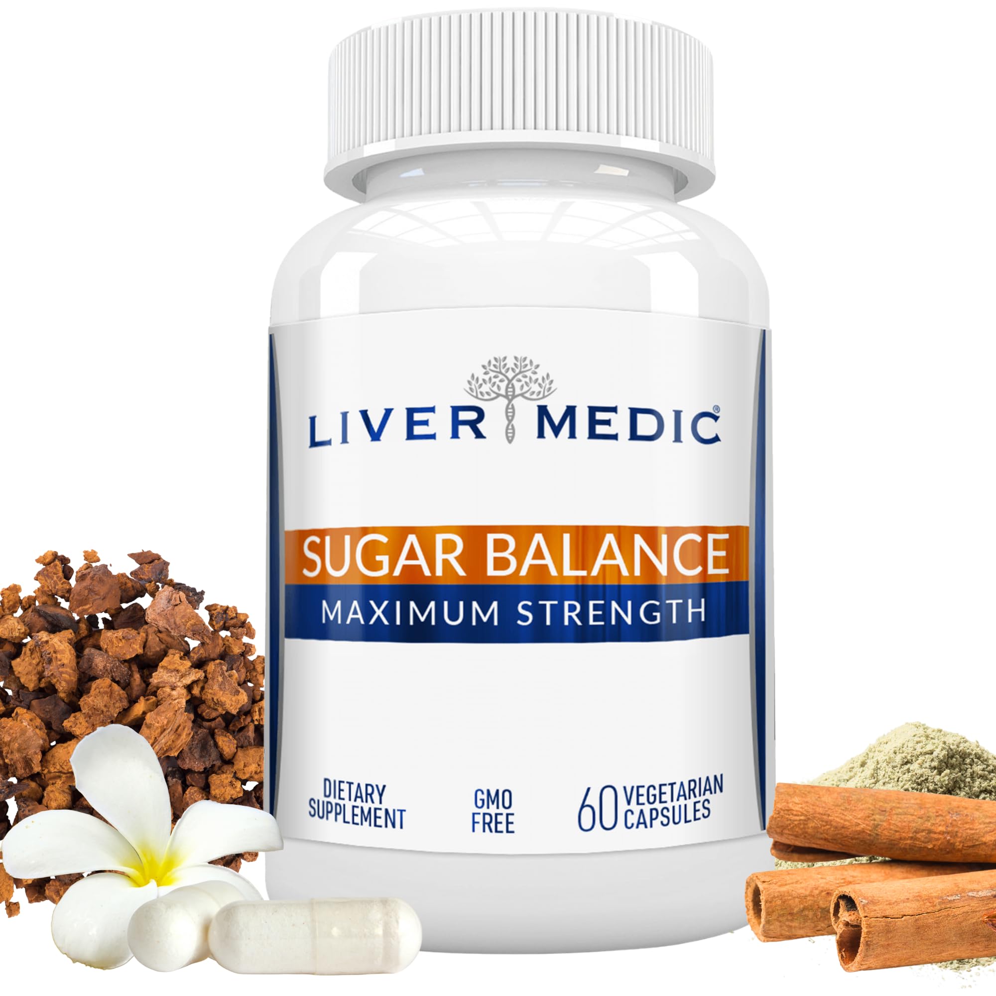 Liver Medic Blood Sugar Complex bottle with capsules for daily energy support.